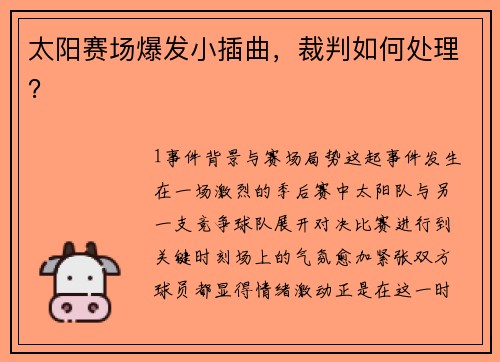 太阳赛场爆发小插曲，裁判如何处理？